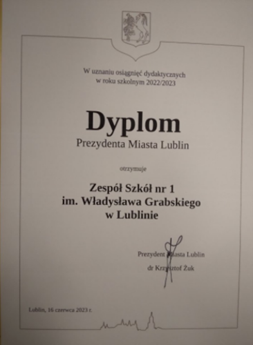 dyplom Prezydenta Miasta Lublin